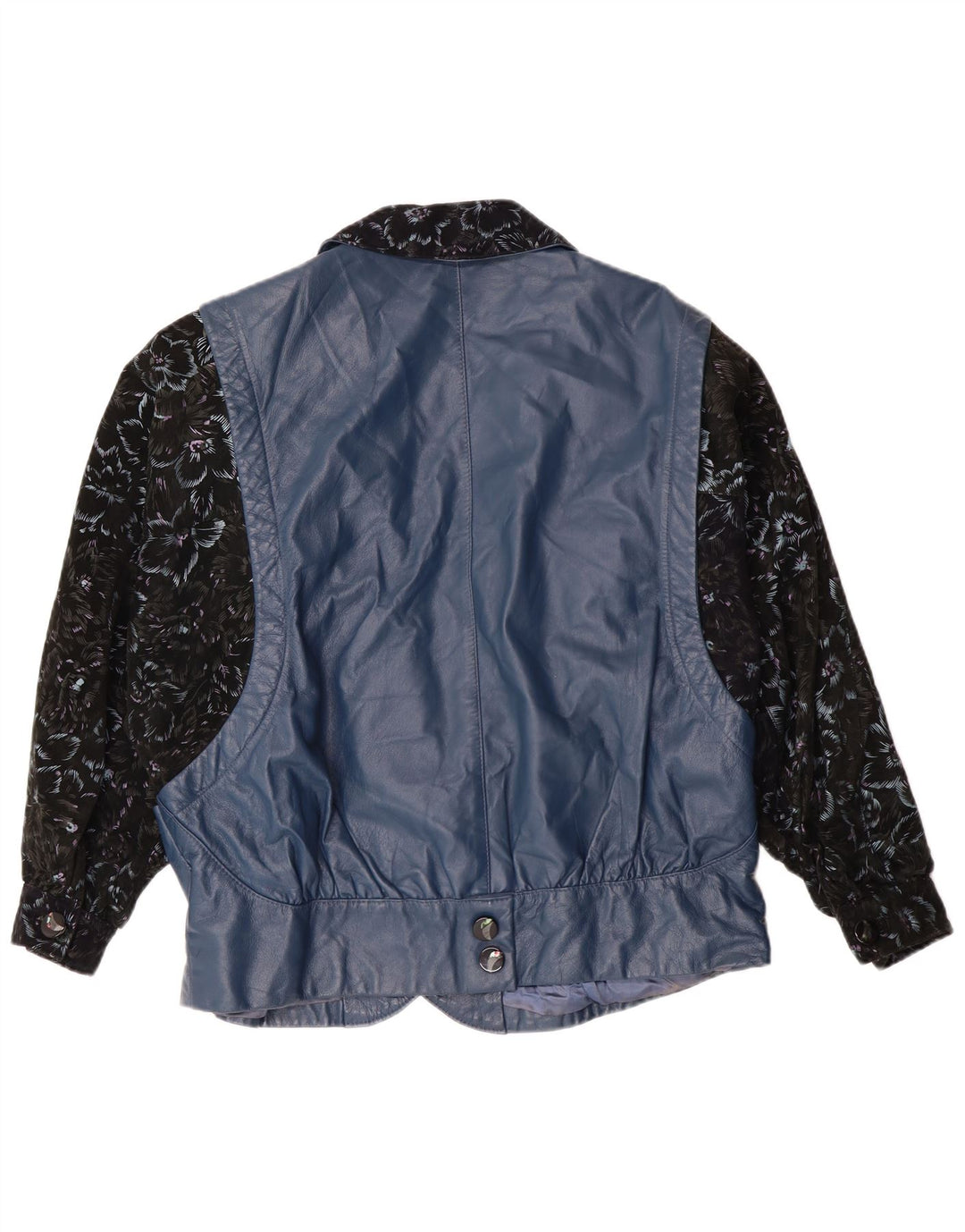 Vintage dame læderjakke UK 14 Large Blue Floral Retro