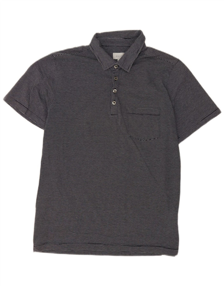 Stiksav herre poloshirt Medium marineblå nålestribet bomuld