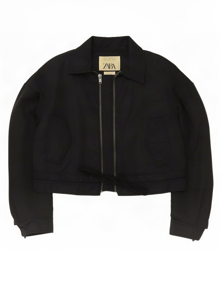 Zara Womens Crop Oversized Bomber Jacket UK 6 XS Sort Polyamid