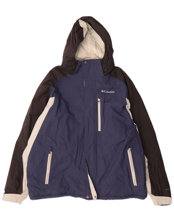 Columbia Skijakke med hætte til mænd UK 42 XL Marineblå Colourblock Nylon