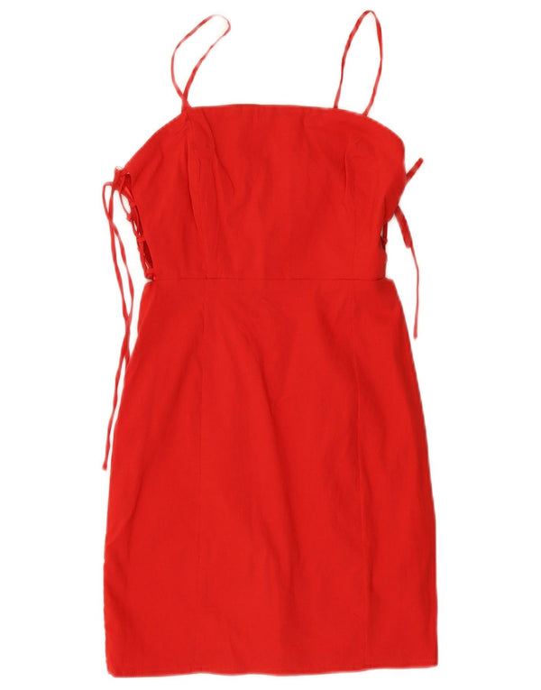 Zara Dame Sleeveless Sheath Dress UK 8 Small Red Bomuld