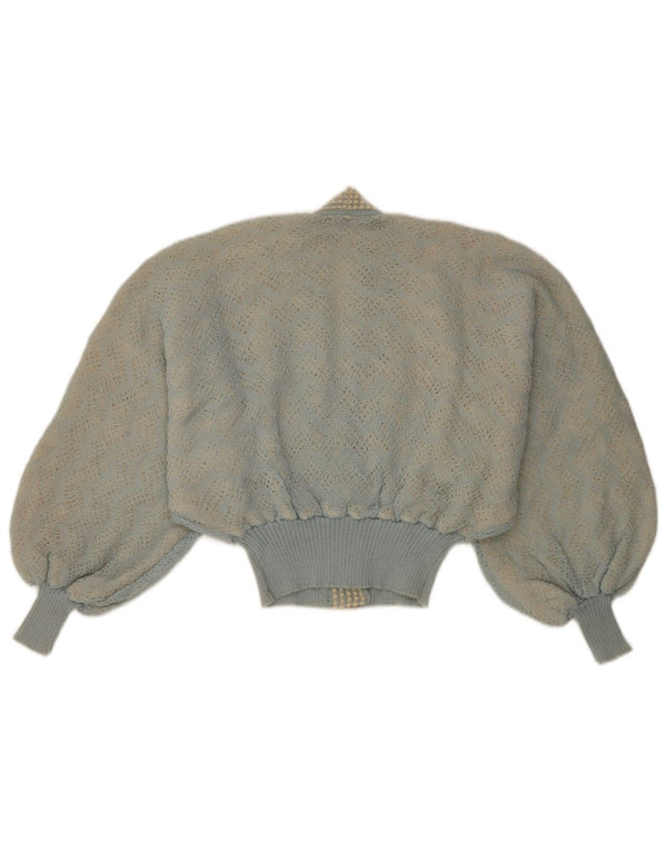 Vintage Womens Crop dobbeltradet cardigan sweater UK 16 Large Blue