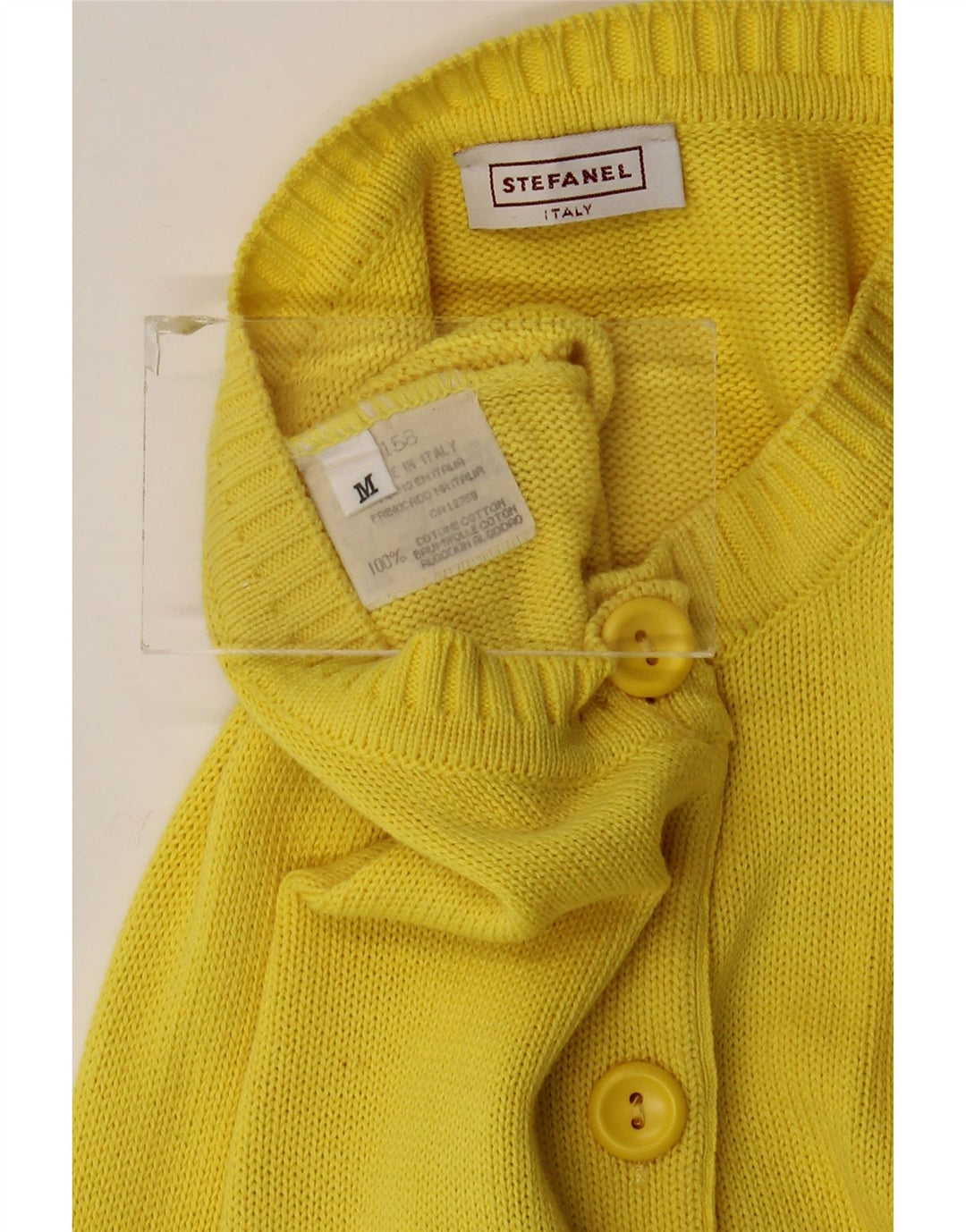 Stefanel Dame Cardigan Sweater UK 12 Medium Gul Bomuld