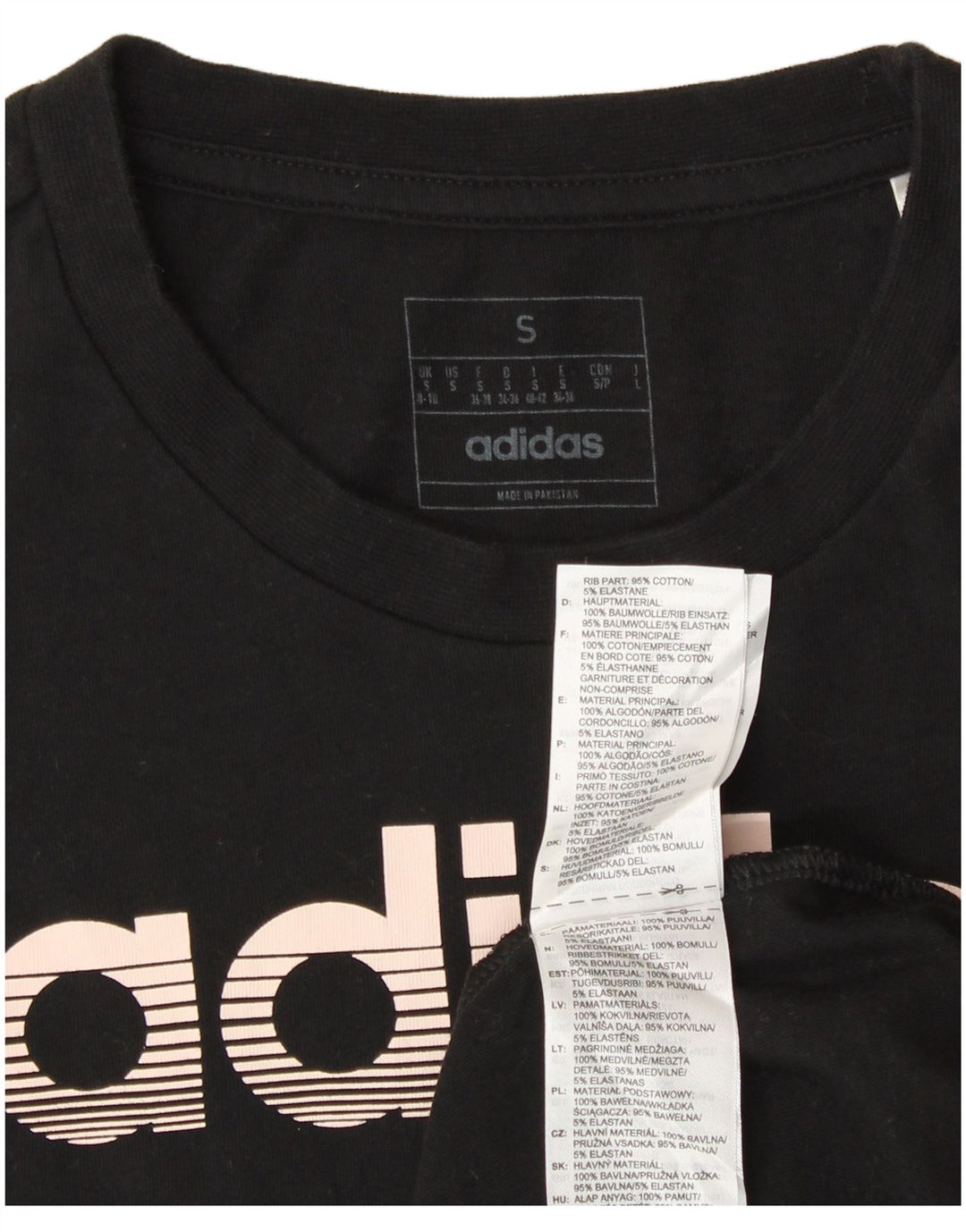 ADIDAS Grafisk T-shirt top til kvinder UK 8/10 Lille sort bomuld