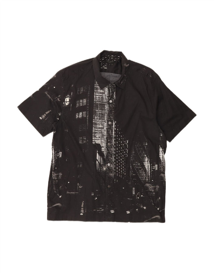 TED BAKER Mens Graphic Short Sleeve Shirt Size 4 Large Black Cotton