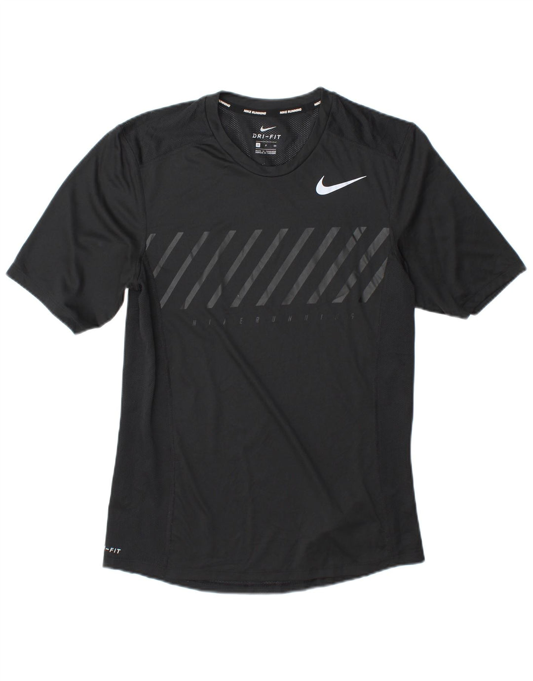 Nike Herre Dri Fit Running T-Shirt Top Lille sort stribet polyester