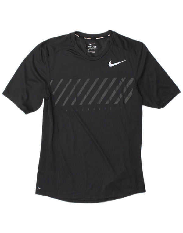 Nike Herre Dri Fit Running T-Shirt Top Lille sort stribet polyester