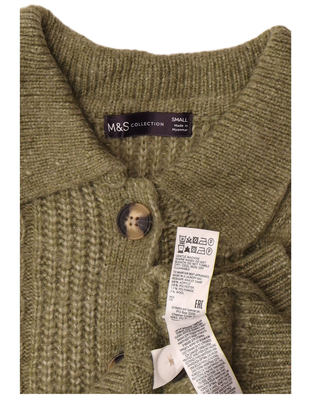 Marks & Spencer Dame Cardigan Sweater UK 10 Small Khaki Acryl