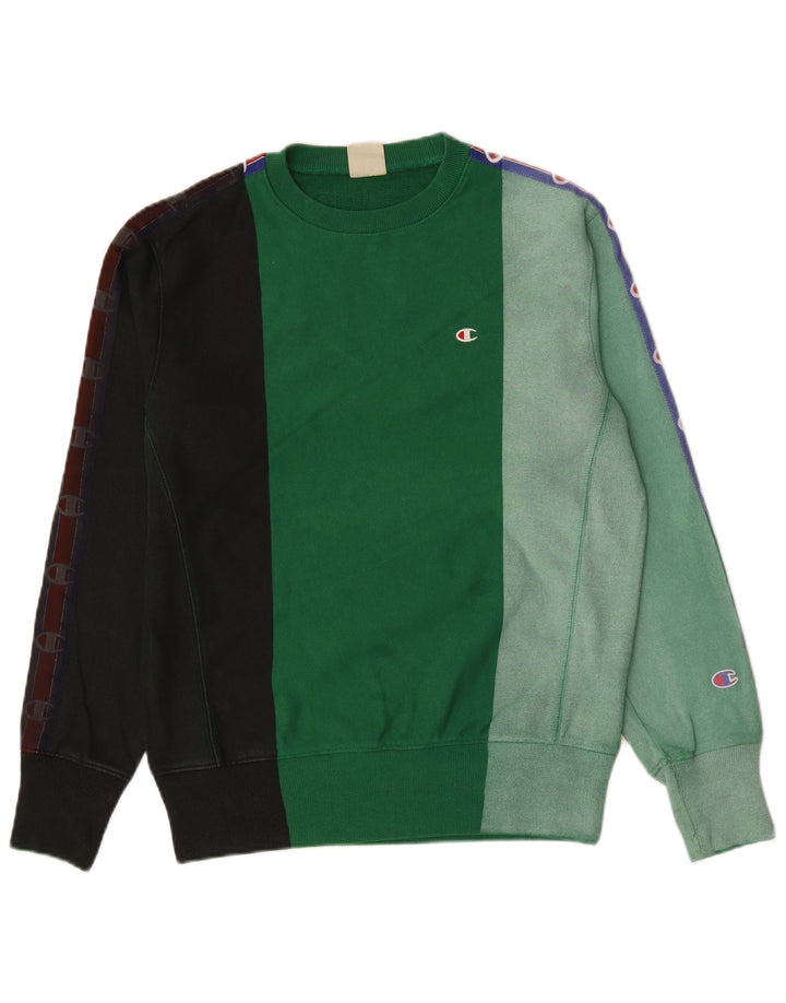 Champion Herre Reverse Weave Sweatshirt Jumper Small Green Colourblock