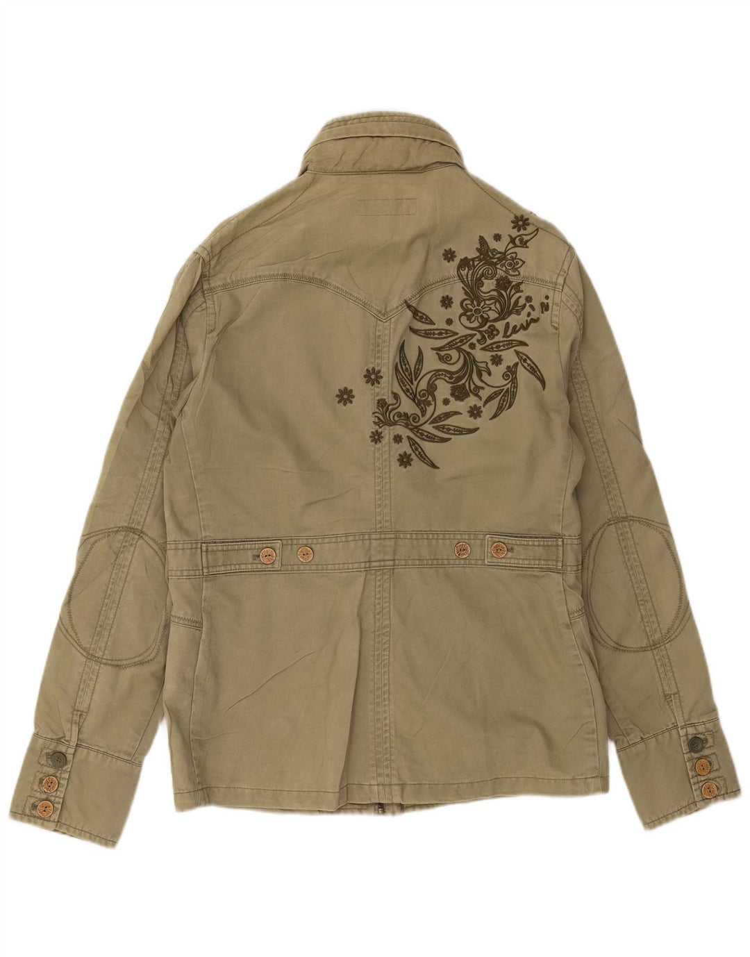 Levi's Kvinders Grafisk Hooded Utility Jacket UK 16 Stor Khaki Bomuld