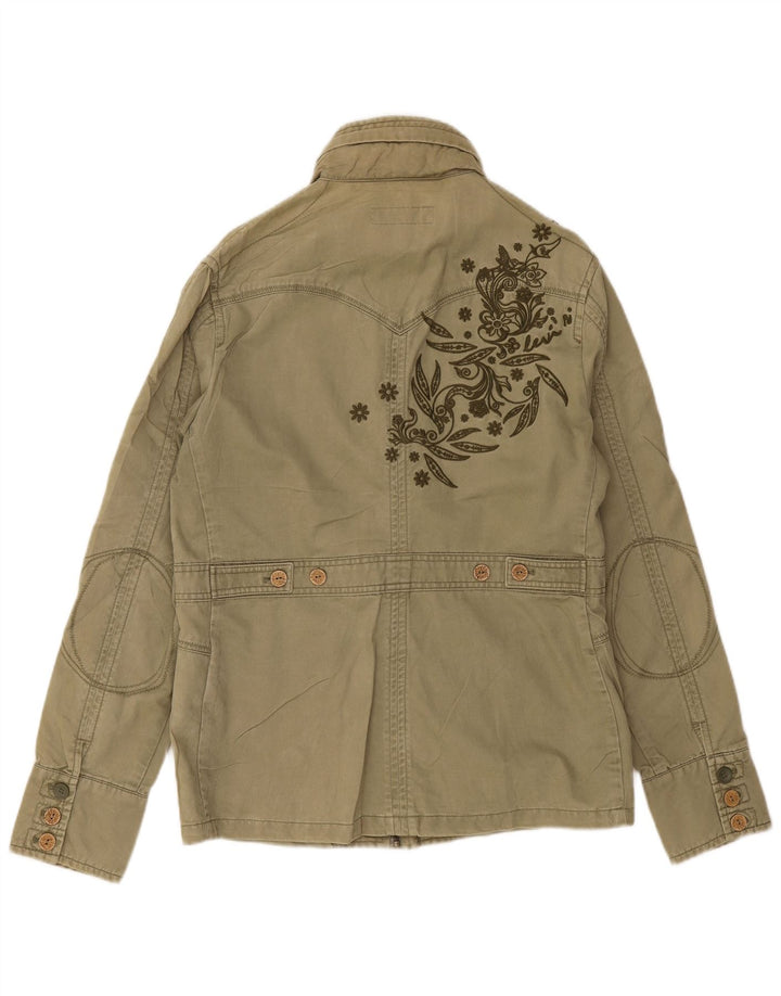 Levi's Kvinders Grafisk Hooded Utility Jacket UK 16 Stor Khaki Bomuld