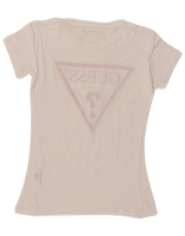 Guess Womens Crop Graphic T-Shirt Top UK 6 XS Hvid