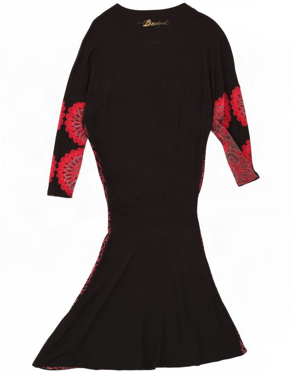 Desigual Womens Long Sleeve A-Line Dress UK 14 Medium Black Floral Viscose