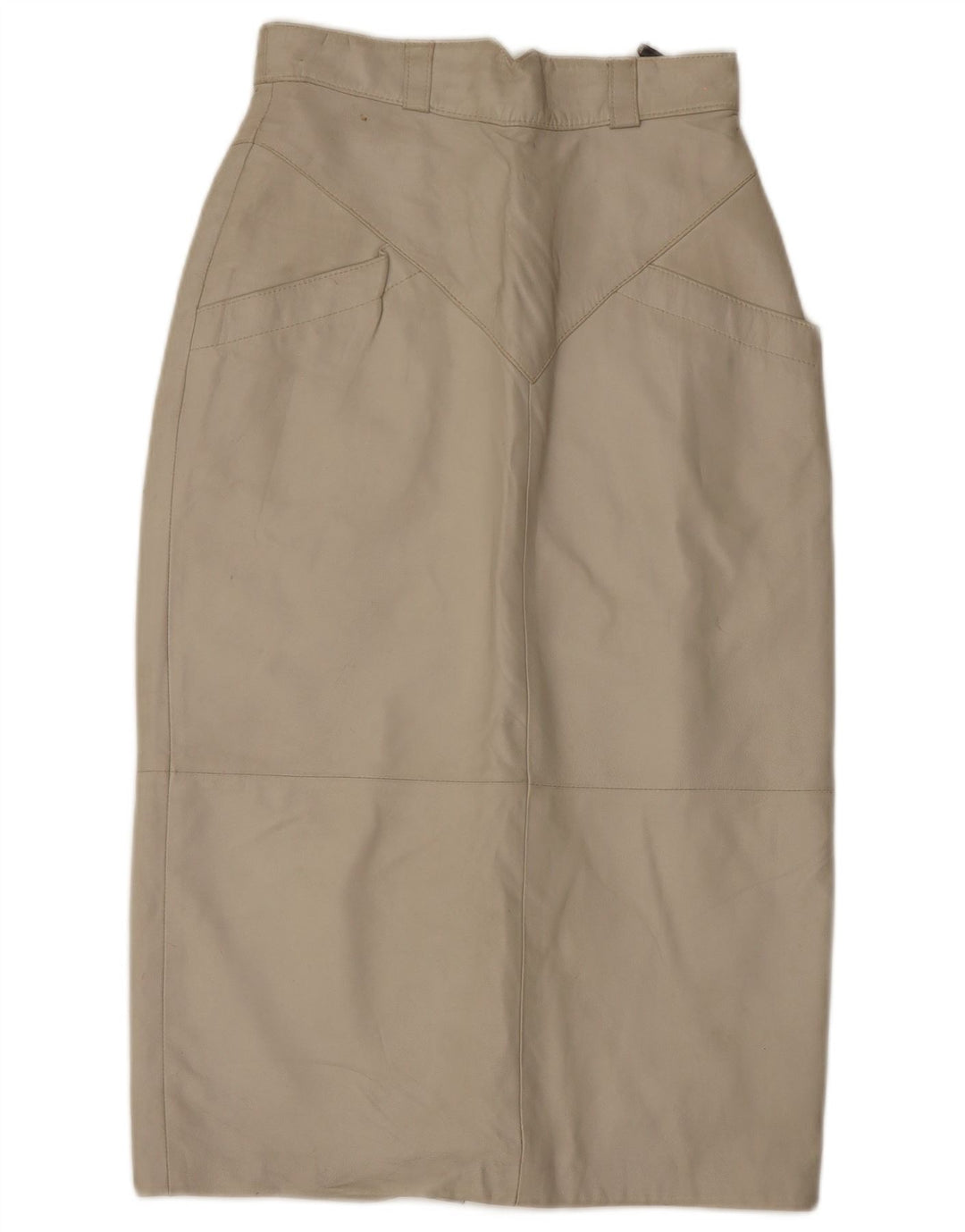 C&A Dame Midi Læder Nederdel EU 40 Medium W28 Beige Læder