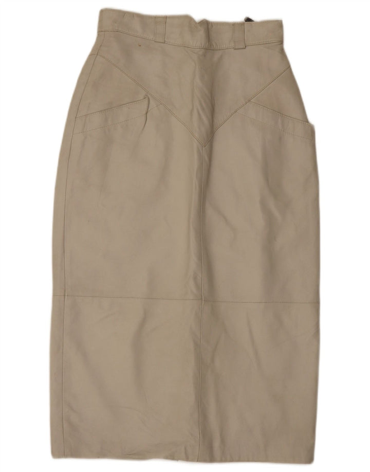 C&A Dame Midi Læder Nederdel EU 40 Medium W28 Beige Læder
