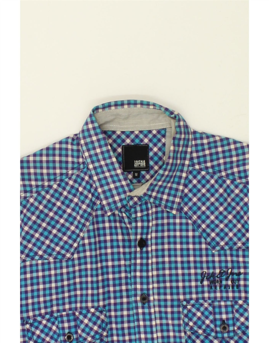 JACK & JONES Mens Graphic Shirt Medium Blue Check Cotton Vintage Jack & Jones and Second-Hand Jack & Jones from Messina Hembry 