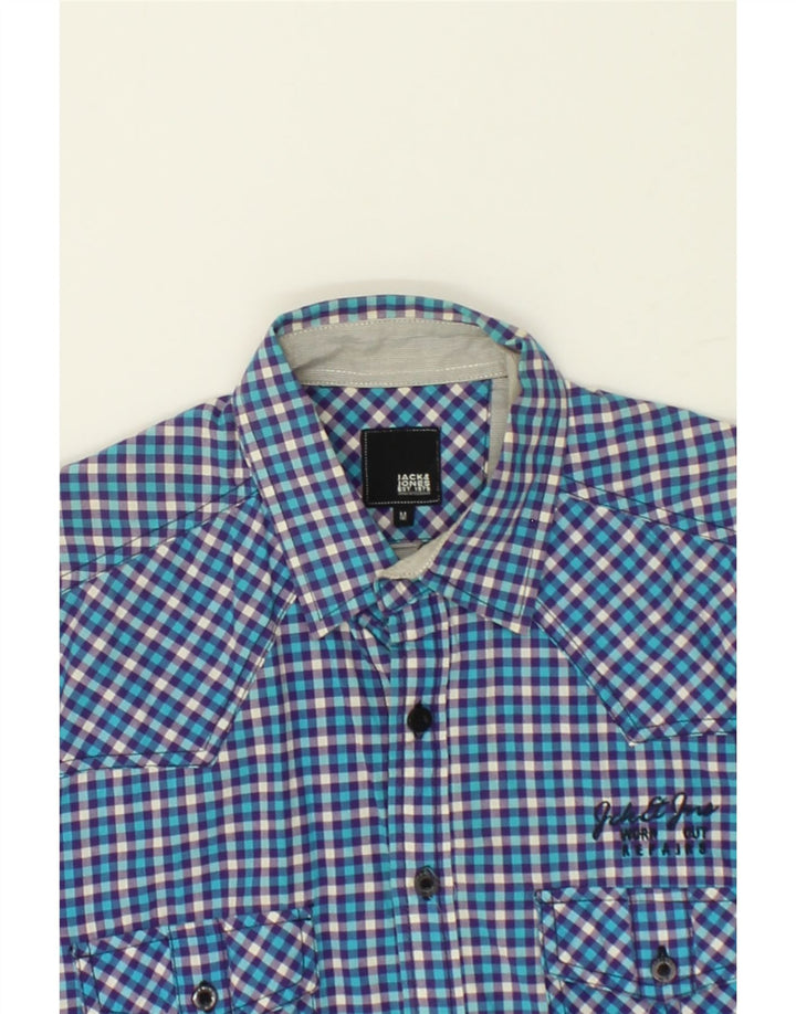 JACK & JONES Mens Graphic Shirt Medium Blue Check Cotton Vintage Jack & Jones and Second-Hand Jack & Jones from Messina Hembry 