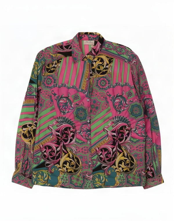 Vintage dameskjorte bluse UK 18 XL Multifarvet Paisley Acetate