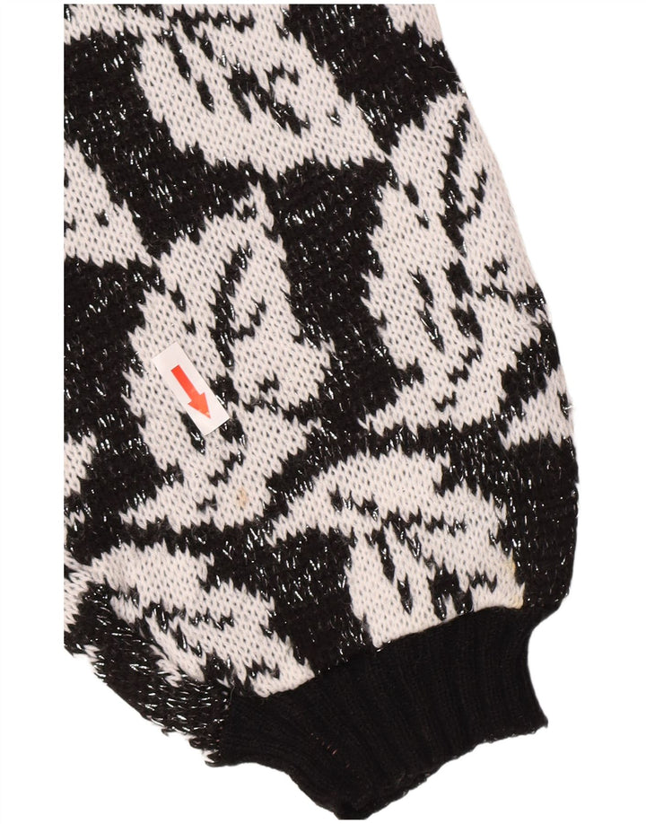Vintage kvinders abstrakt mønster rund hals sweater UK 14 medium sort