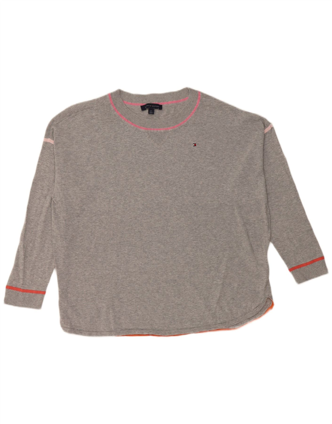 Tommy Hilfiger Dame Oversized Crew Neck Jumper Sweater UK 16 Large Grey