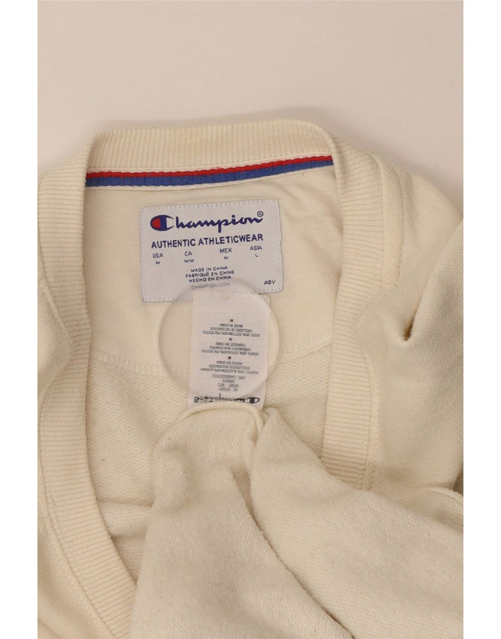 CHAMPION Dame Grafisk Sweatshirt Jumper UK 14 Medium Off White Bomuld