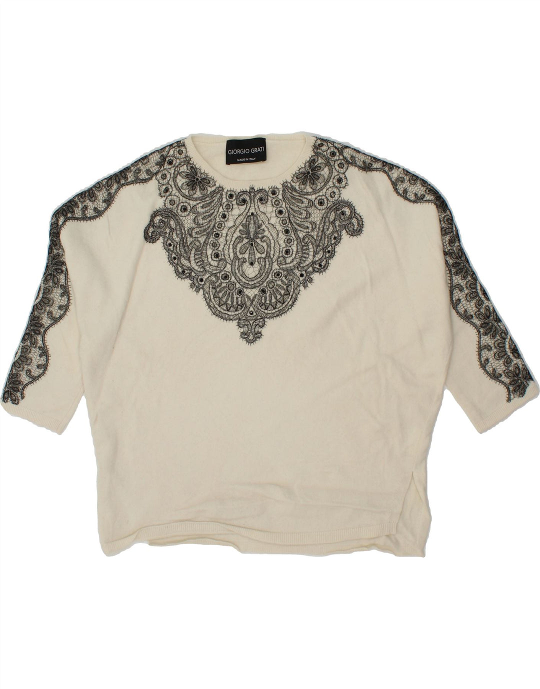 GIORGIO GRATI Womens Crew Neck Jumper Sweater IT 44 Medium Beige Paisley Vintage Giorgio Grati and Second-Hand Giorgio Grati from Messina Hembry 