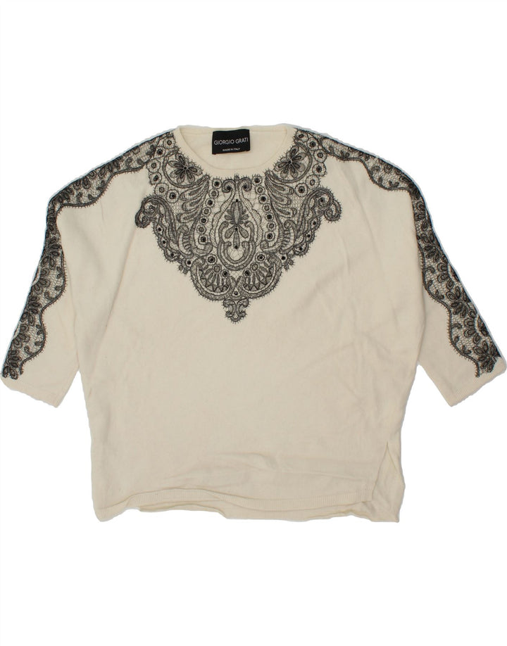 GIORGIO GRATI Womens Crew Neck Jumper Sweater IT 44 Medium Beige Paisley Vintage Giorgio Grati and Second-Hand Giorgio Grati from Messina Hembry 