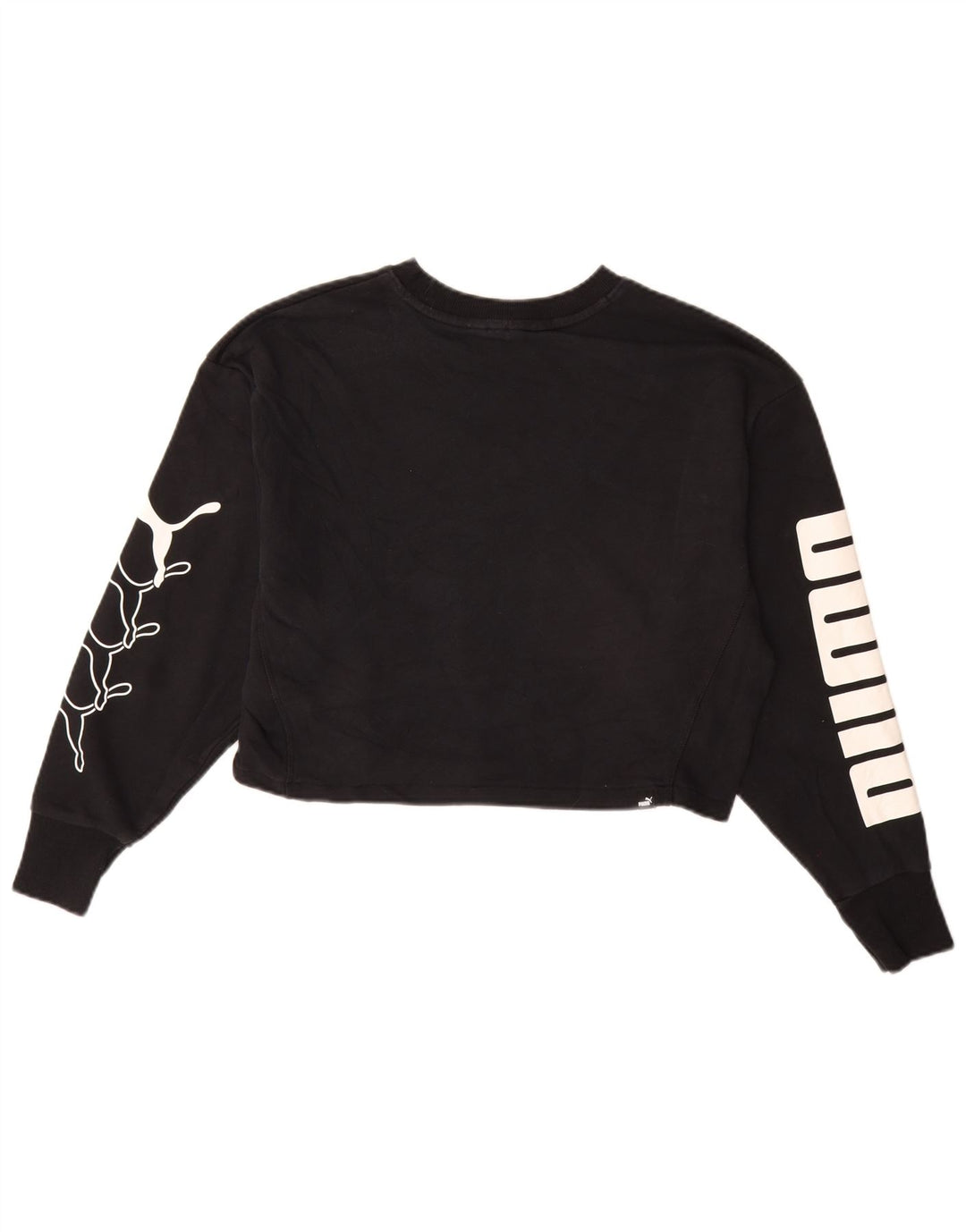 PUMA Womens Oversized Crop Graphic Sweatshirt Jumper UK 10 Small Black