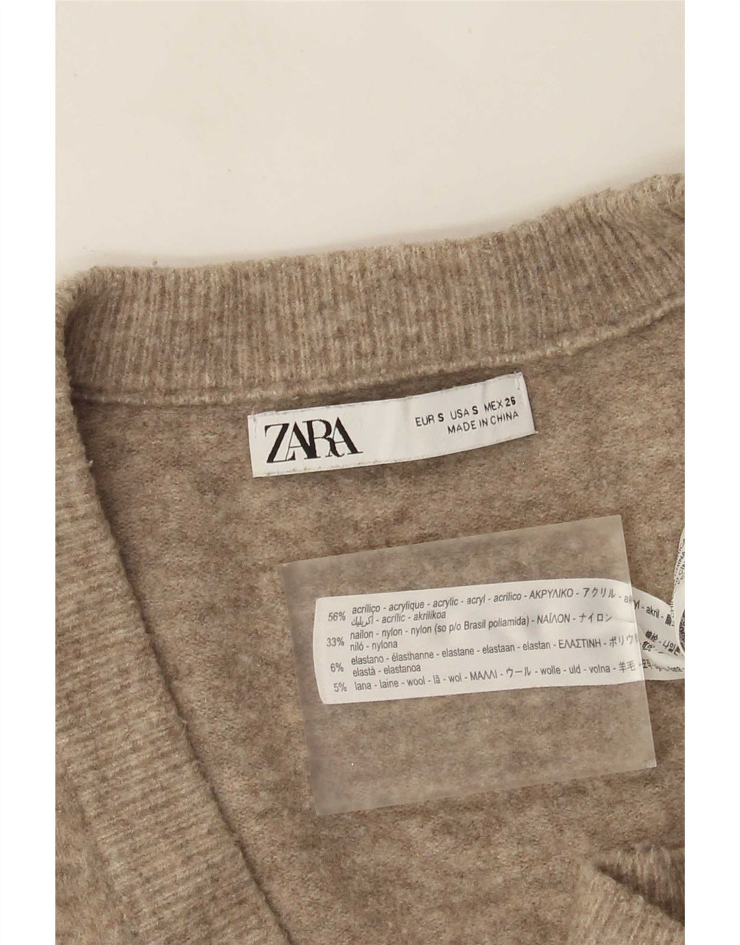 Zara Dame Oversized V-hals sweater UK 10 Small Beige Flecked