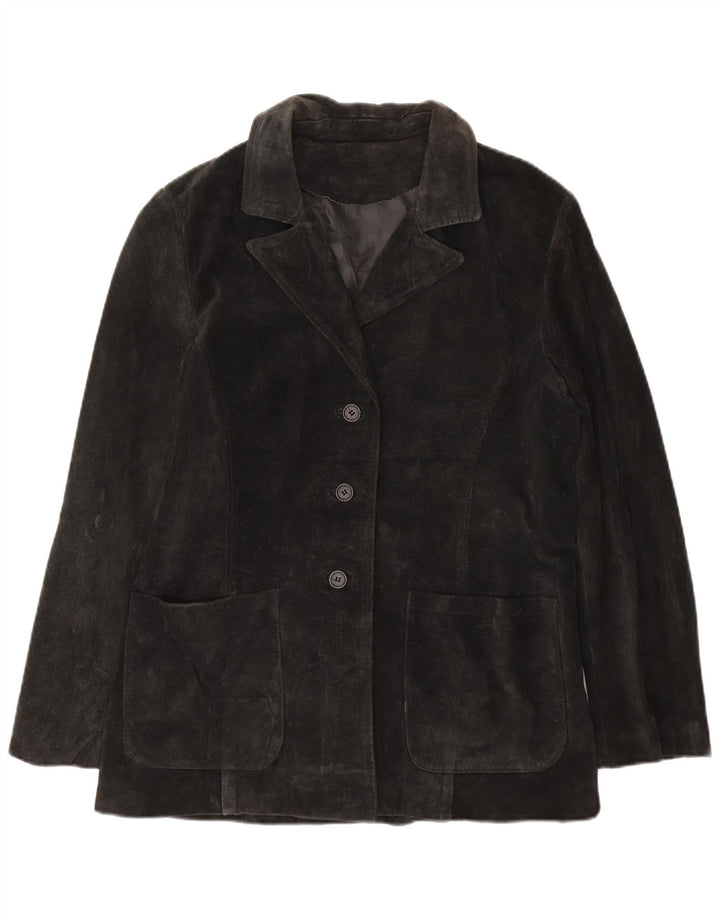 CONBIPEL Womens Suede 3 Button Blazer Jacket IT 46 Small Black Leather