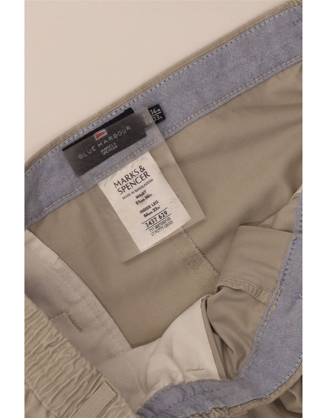 Marks & Spencer Herre Blue Harbor Pegged Chino Bukser W36 L33 Beige