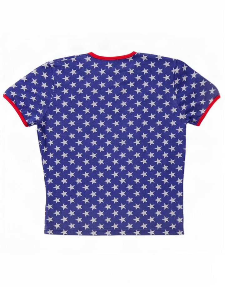 Gas Dame Abstrakt T-Shirt Top UK 14 Medium Blue Cotton