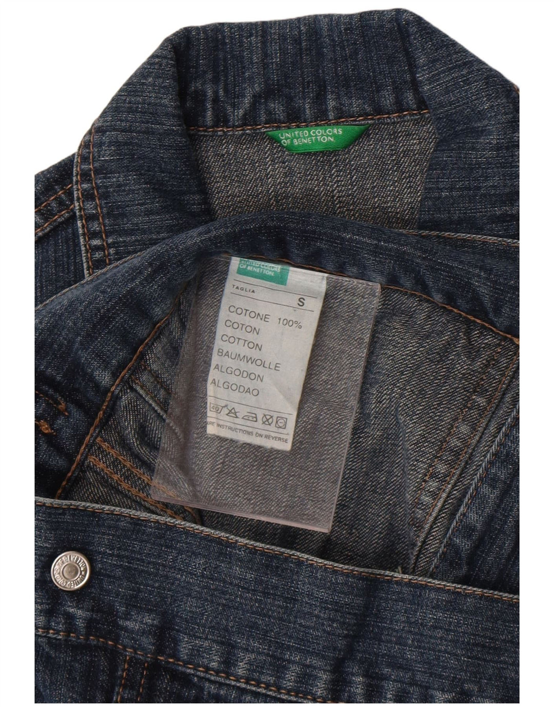 Benetton Dame denimjakke UK 10 Lille Blå Bomuld