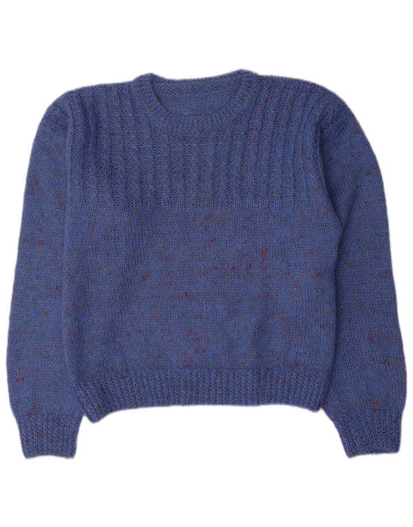 Vintage Dame Boat Neck Jumper Sweater UK 14 Medium Blue Flecked