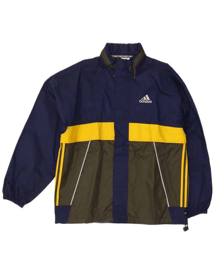 Adidas Regnjakke med hætte til mænd UK 40/42 Medium Navy Blue Colourblock