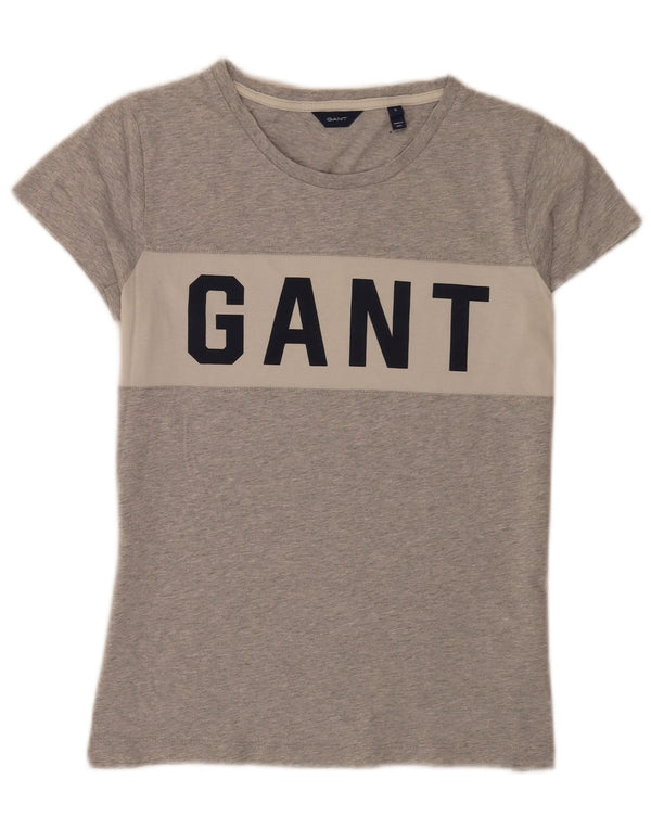 Gant Grafisk T-shirt top til kvinder DK 10 Small Grey Colourblock Bomuld