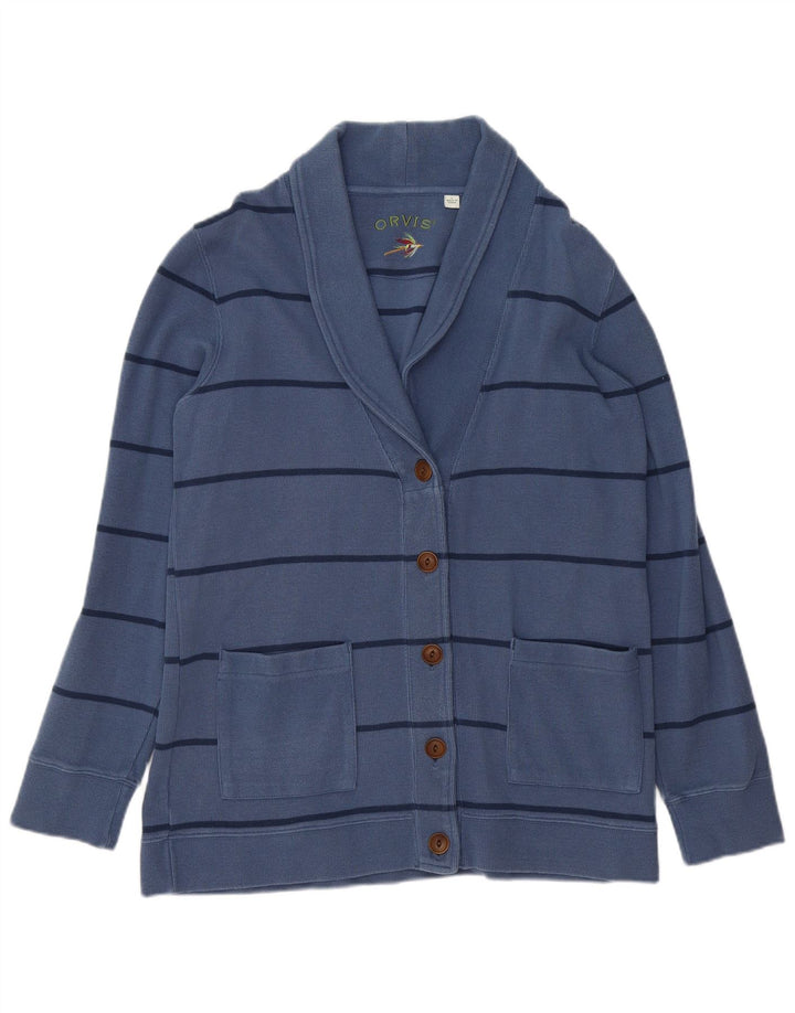 ORVIS Womens Cardigan Sweater UK 10 Small Blue Striped Cotton