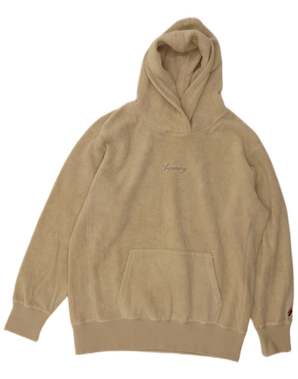 SUPERDRY dame fleecetrøje med hætte i overstørrelse UK 6 XS beige polyester