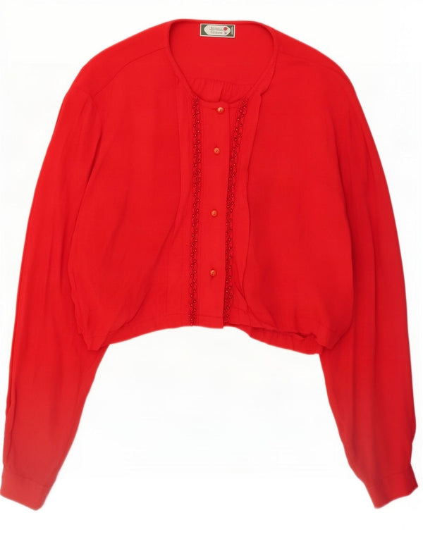 Vintage Womens Crop Oversized skjortebluse UK 16 Large Red