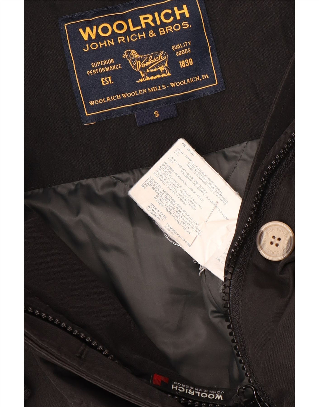 Woolrich Dame Hætte Polstret Frakke UK 10 Small Black Bomuld