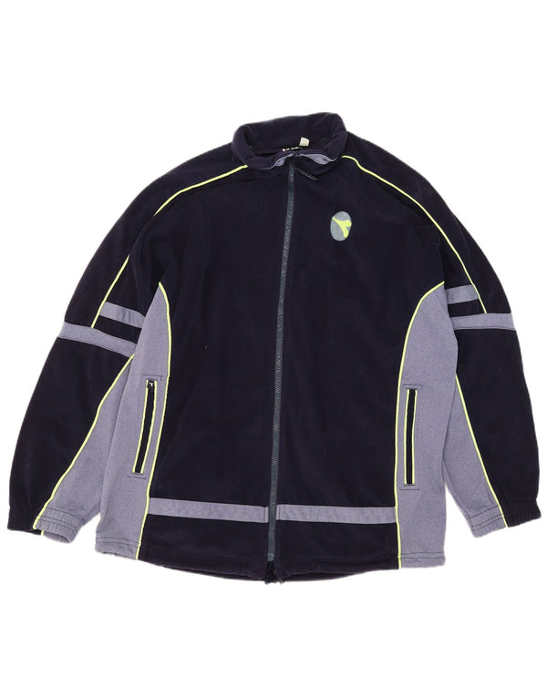 Diadora Mens Velour Tracksuit Top Jacket UK 42 Large Navy Blue Colourblock