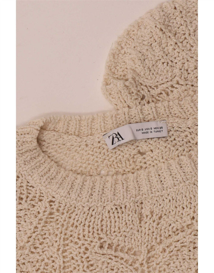 Zara Oversized hæklet Crop Top UK 10 Small Beige