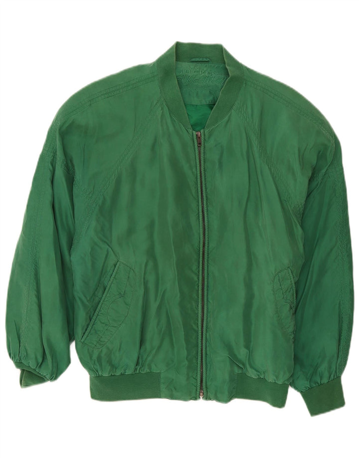 Vintage Herre Loose Fit Bomber Jacket UK 36 Small Green Silk