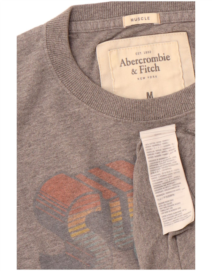 ABERCROMBIE & FITCH Muscle Graphic T-Shirt Top Medium Grey Bomuld