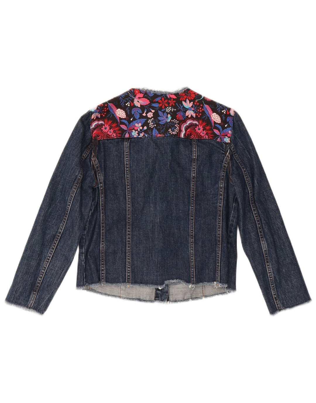 MSGM Womens Crop 3/4-ærmet denimjakke IT 40 Small Navy Blue Floral