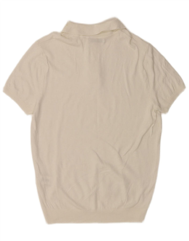 Zara Herre Kortærmet Polo Neck Jumper Sweater Medium White Viscose