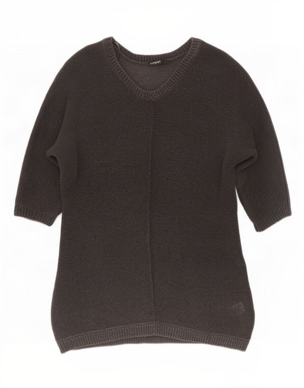 Marks & Spencer Womens 3/4 Sleeve V-Neck Jumper Sweater UK 16 Large Grey