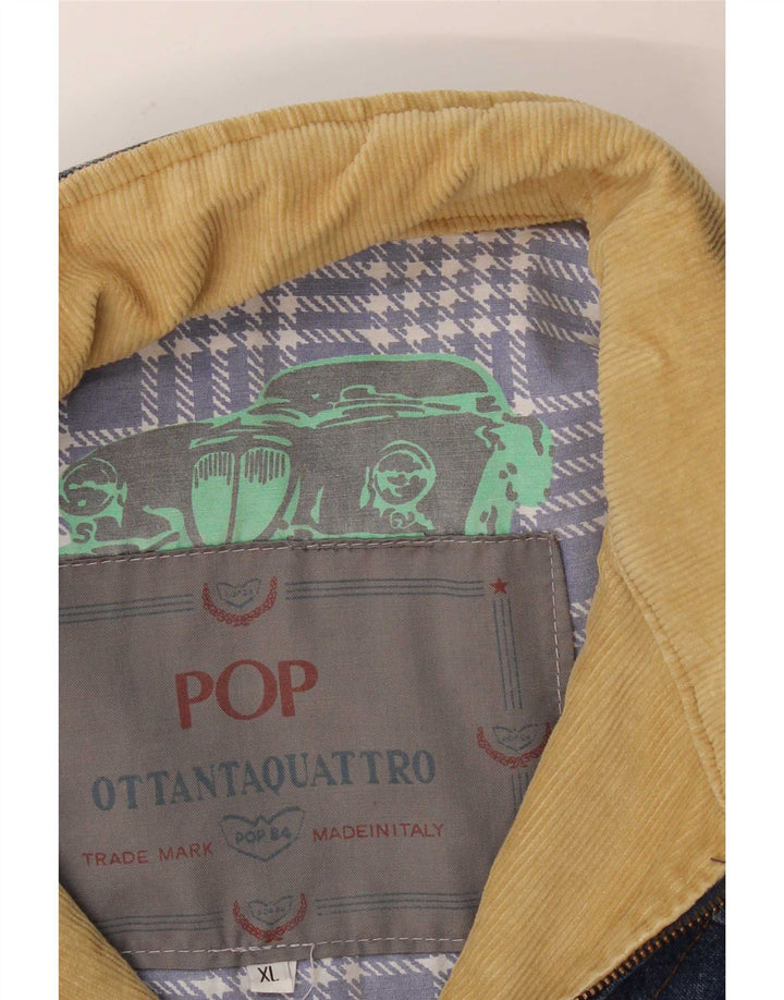 POP 84 Herre Denim Gilet UK 42 XL Blå Geometrisk