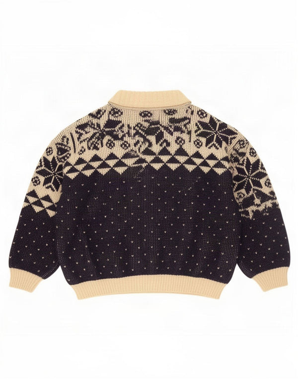 Ciao Herre Loose Fit Zip Neck Jumper Sweater Large Navy Blue Fair Isle