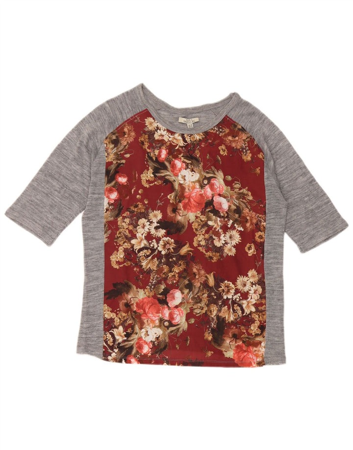 Zara Dame Trafaluc Top 3/4 ærmer UK 12 Medium Grey Floral